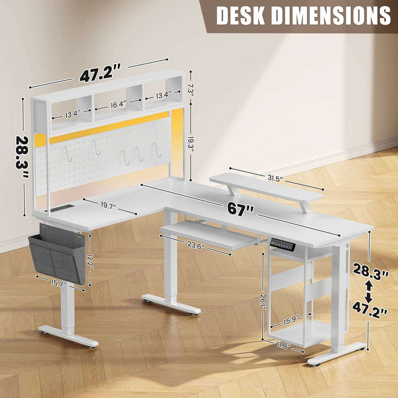 Electric L Shaped Standing Home Office Desk with Storage