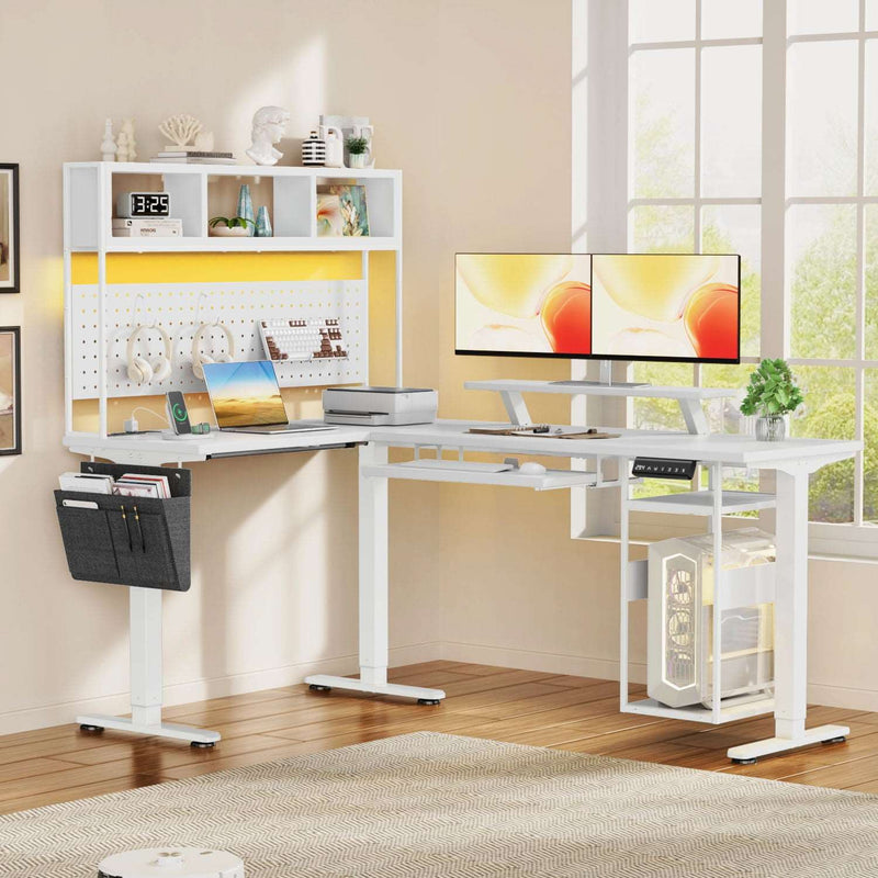 Electric L Shaped Standing Home Office Desk with Storage