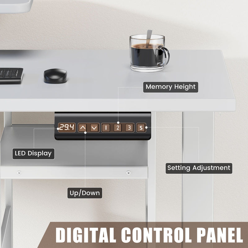 Flycity Electric L Shaped Standing Home Office Desk with Storage