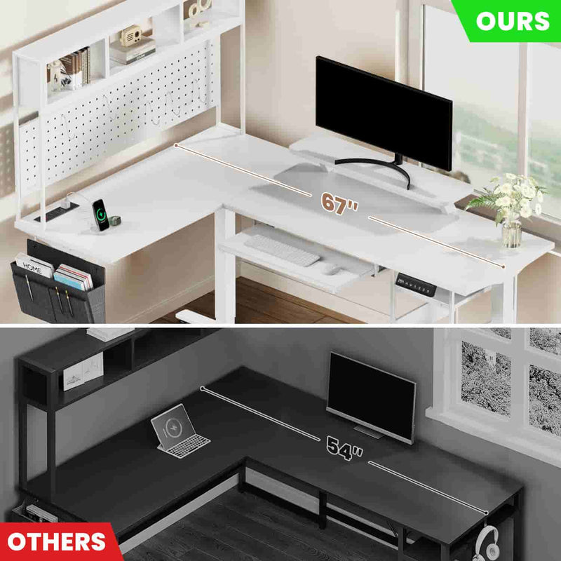 Flycity Electric L Shaped Standing Home Office Desk with Storage