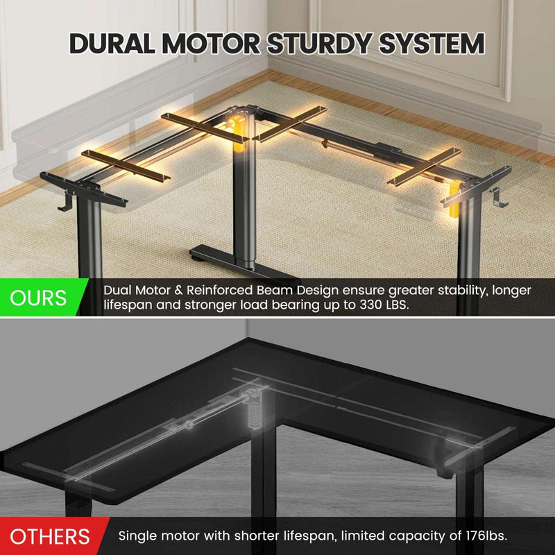 Electric L Shaped Sit-Stand Home Office Desk with Two Drawers