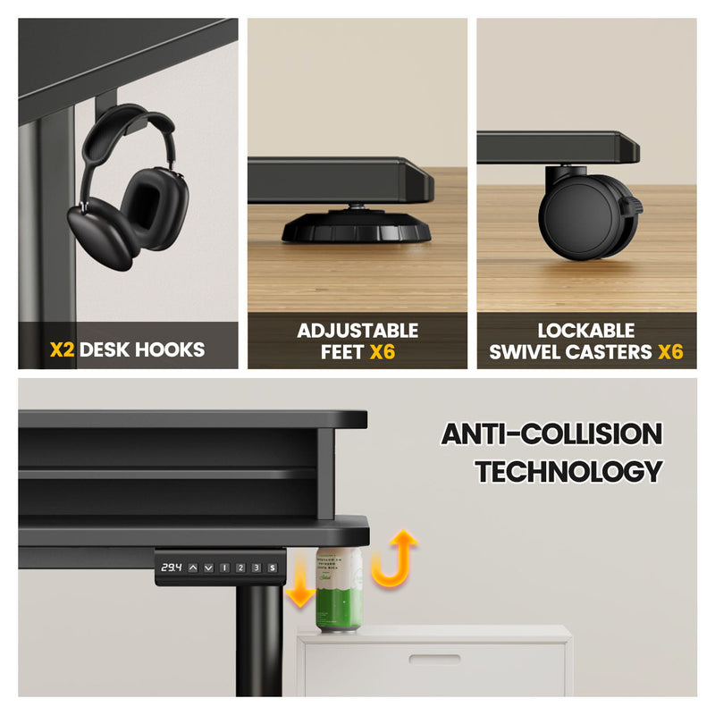 Flycity Electric L Shaped Sit-Stand Home Office Desk with Two Drawers