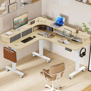 Electric L Shaped Sit-Stand Home Office Desk with Two Drawers