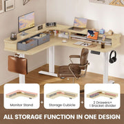 Electric L Shaped Sit-Stand Home Office Desk with Two Drawers