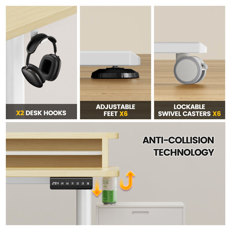 Flycity Electric L Shaped Sit-Stand Home Office Desk with Two Drawers