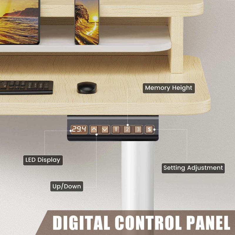 Electric L Shaped Sit-Stand Home Office Desk with Two Drawers