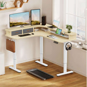 Electric L Shaped Sit-Stand Home Office Desk with Two Drawers