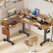 Electric L Shaped Sit-Stand Home Office Desk with Two Drawers