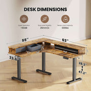 Electric L Shaped Sit-Stand Home Office Desk with Two Drawers