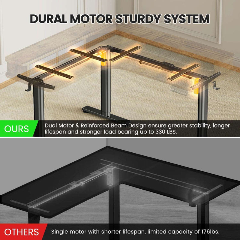 Electric L Shaped Sit-Stand Home Office Desk with Two Drawers