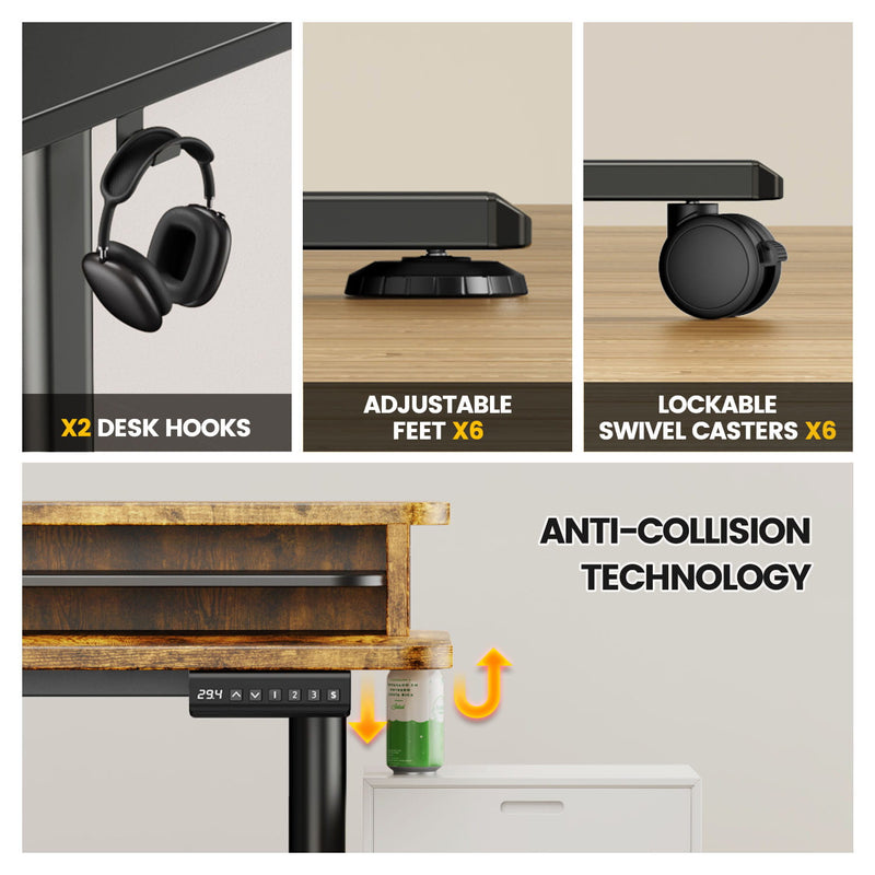 Flycity Electric L Shaped Sit-Stand Home Office Desk with Two Drawers