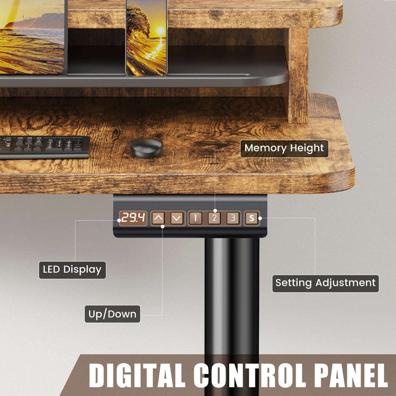 Electric L Shaped Sit-Stand Home Office Desk with Two Drawers
