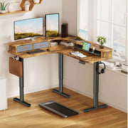 Electric L Shaped Sit-Stand Home Office Desk with Two Drawers