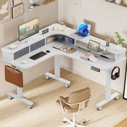 Electric L Shaped Sit-Stand Home Office Desk with Two Drawers