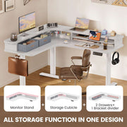 Electric L Shaped Sit-Stand Home Office Desk with Two Drawers