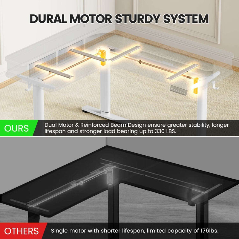 Electric L Shaped Sit-Stand Home Office Desk with Two Drawers