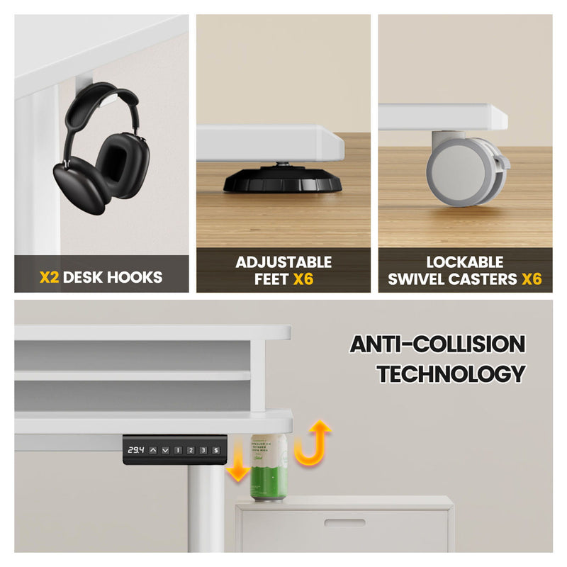 Flycity Electric L Shaped Sit-Stand Home Office Desk with Two Drawers