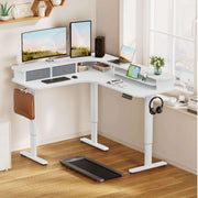 Electric L Shaped Sit-Stand Home Office Desk with Two Drawers