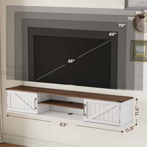 63'' Floating Farmhouse TV Stand with Doors for TVs up to 80 Inch
