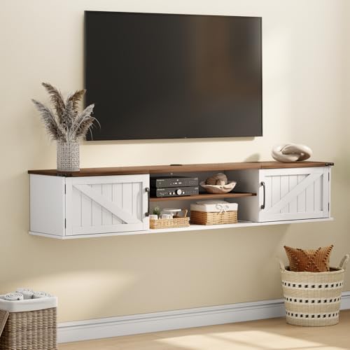63'' Floating Farmhouse TV Stand with Doors for TVs up to 80 Inch