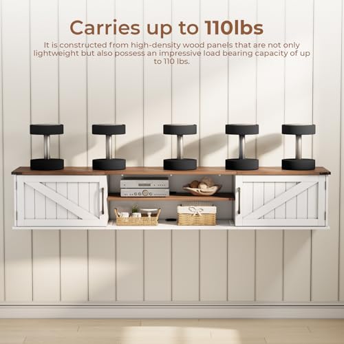 63'' Floating Farmhouse TV Stand with Doors for TVs up to 80 Inch