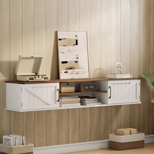 63'' Floating Farmhouse TV Stand with Doors for TVs up to 80 Inch