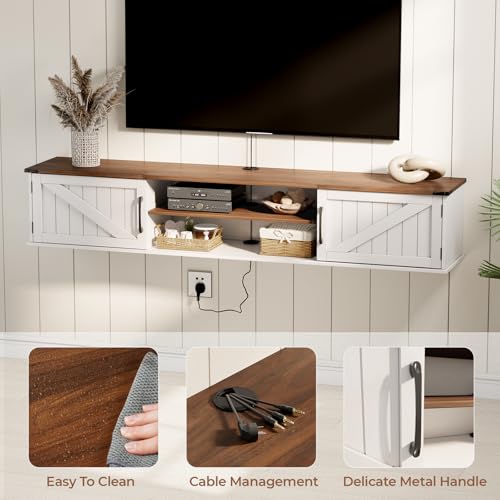 63'' Floating Farmhouse TV Stand with Doors for TVs up to 80 Inch