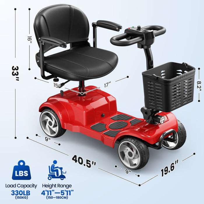 Flycity 24V 4 Wheel Mobility Scooter For Seniors, Foldable 30 Miles Long Range Electric Scooter With LED Lights And Basket, 20Ah Electric Powered Wheelchair Device For Adults