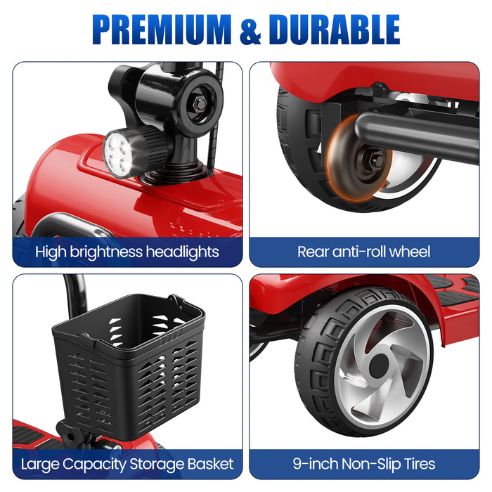 Flycity 24V 4 Wheel Mobility Scooter For Seniors, Foldable 30 Miles Long Range Electric Scooter With LED Lights And Basket, 20Ah Electric Powered Wheelchair Device For Adults