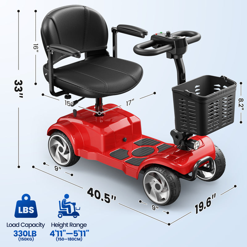 4 Wheel Electric Mobility Scooter With 20 Miles & 330lb Capacity - Blue