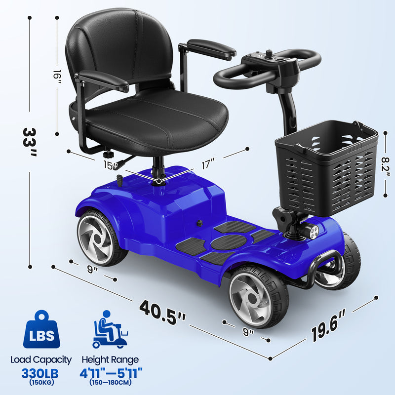 4 Wheel Electric Mobility Scooter With 30 Miles Long Range & Basket