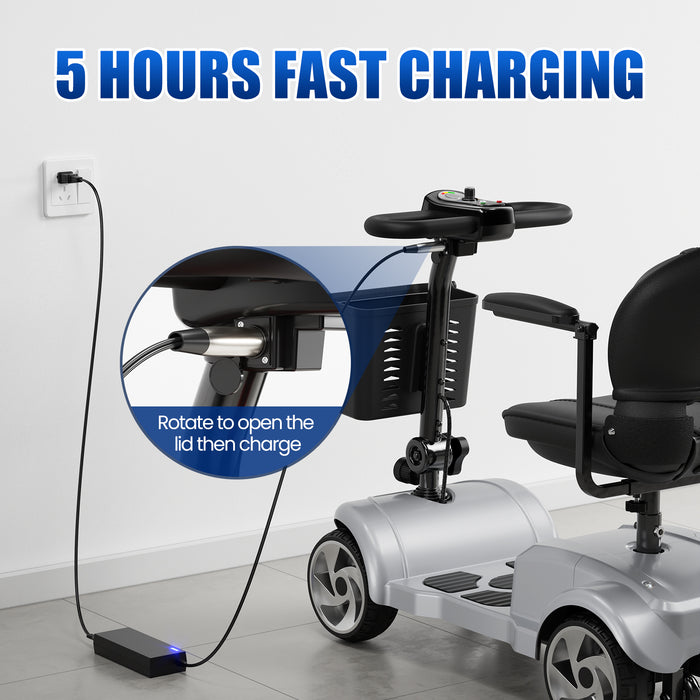 Flycity 24V 4 Wheel Mobility Scooter For Seniors, Foldable 30 Miles Long Range Electric Scooter With LED Lights And Basket, 20Ah Electric Powered Wheelchair Device For Adults