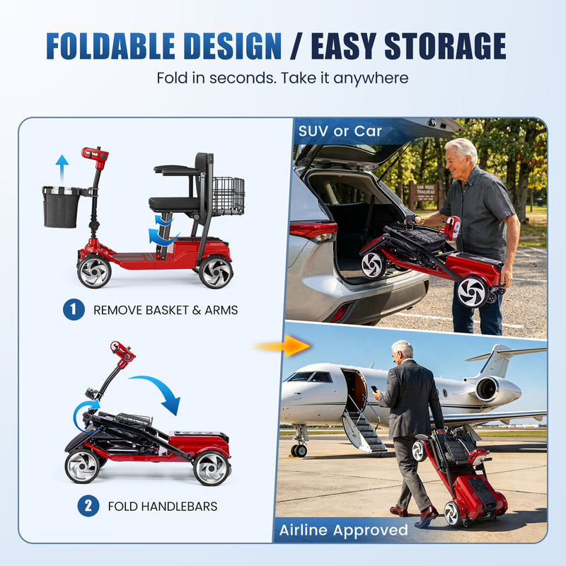 4 Wheel Electric Mobility Scooter With 20 Miles Range & 330lb Capacity