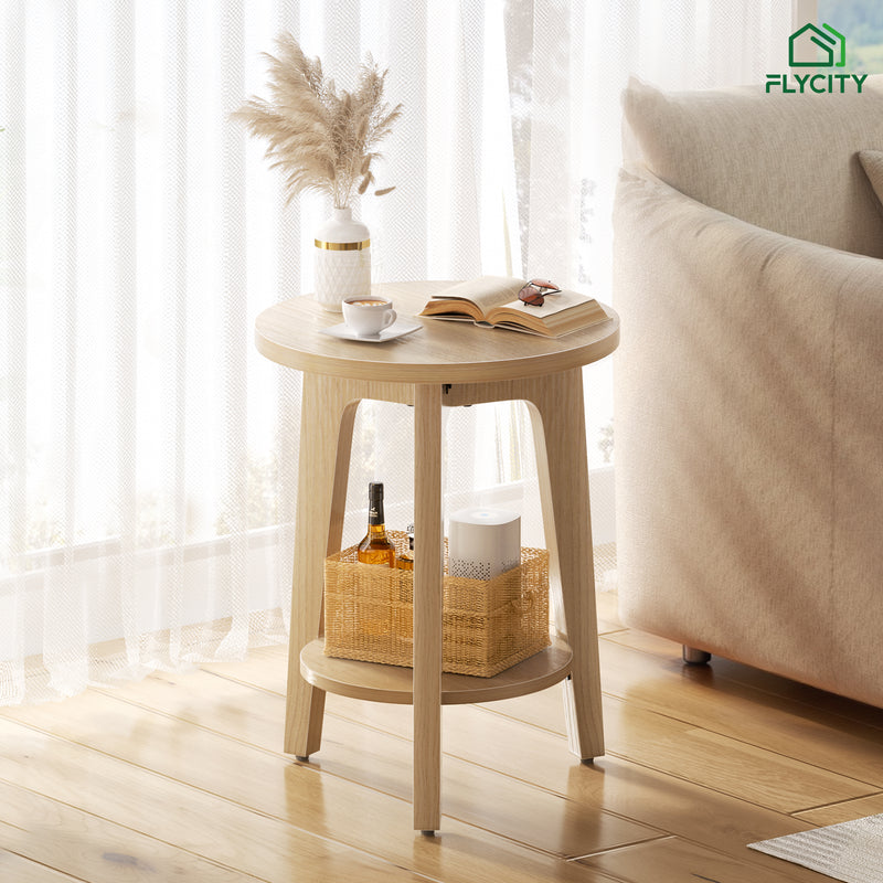 Flycity Modern Side Table Round Design With Storage Shelf