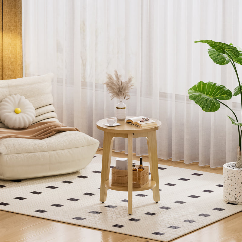 Flycity Modern Side Table Round Design With Storage Shelf