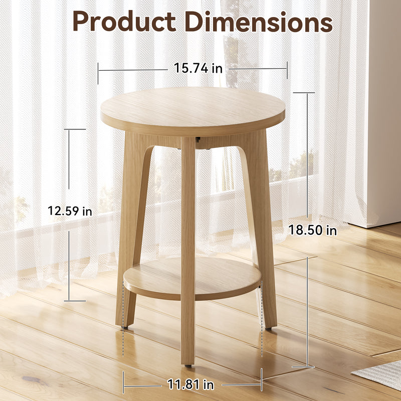 Flycity Modern Side Table Round Design With Storage Shelf