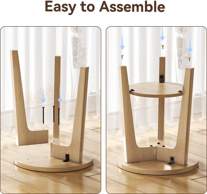 Flycity Modern Side Table Round Design With Storage Shelf