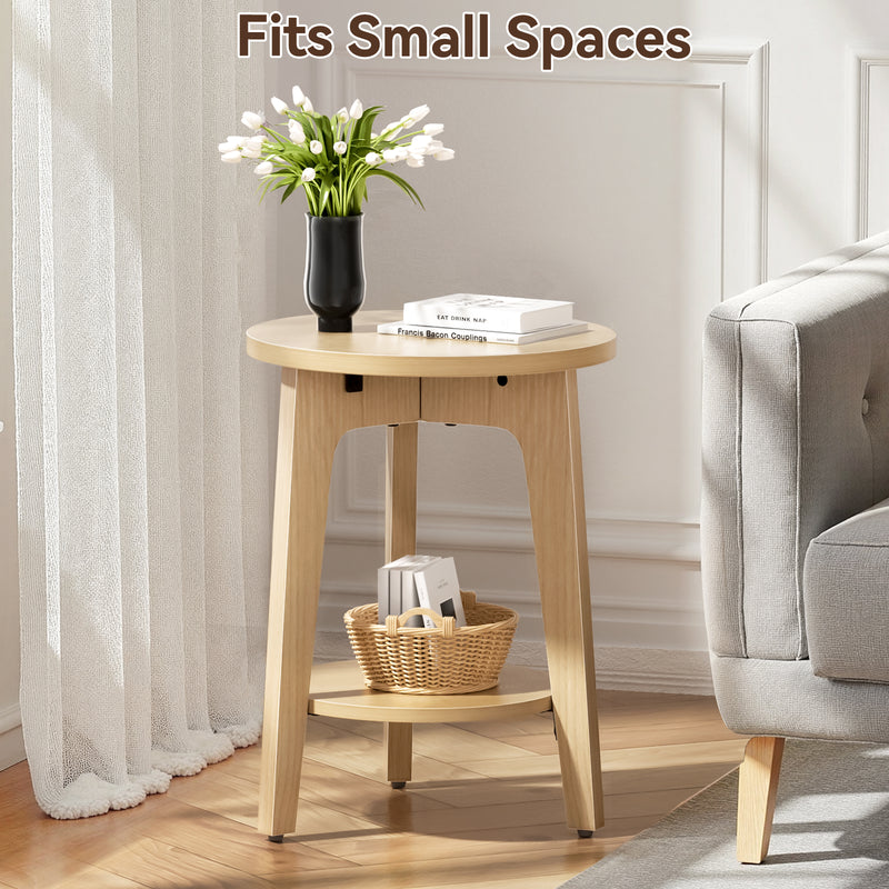 Flycity Modern Side Table Round Design With Storage Shelf