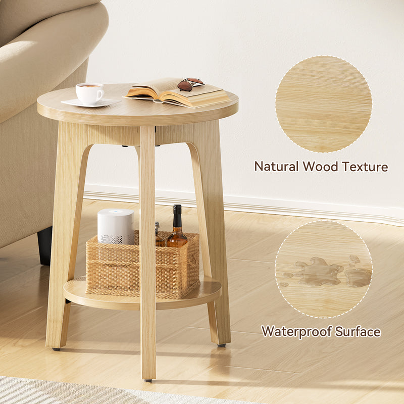 Flycity Modern Side Table Round Design With Storage Shelf
