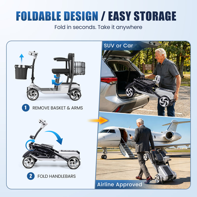 4 Wheel Electric Mobility Scooter With 20 Miles Range & 330lb Capacity