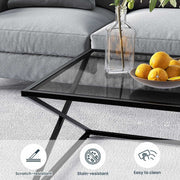 Flycity Modern Black Square Glass Coffee Table