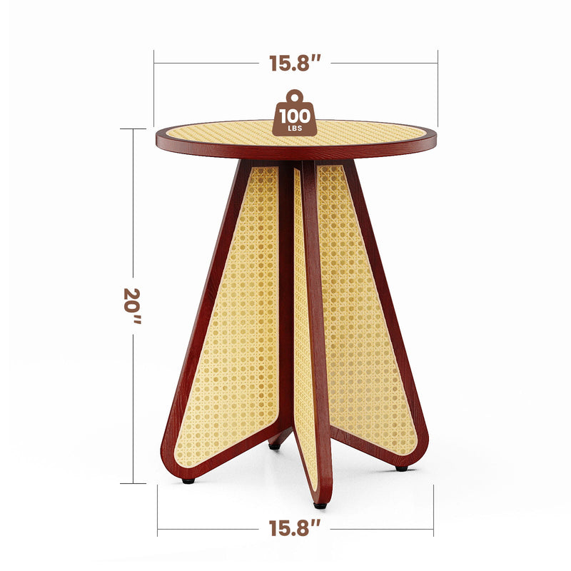 Flycity Round Rattan End Side Table for Living Room