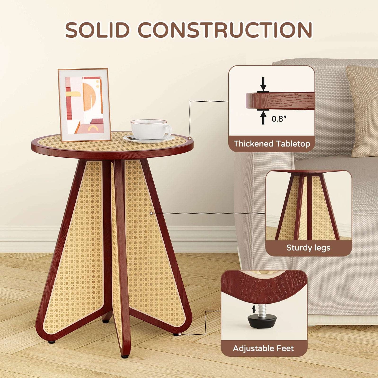 Rattan Side Table - Small Round Side Table - Flycity