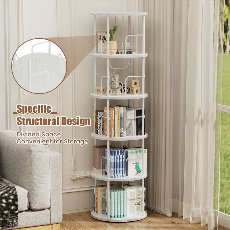 5-Tier White Rotating Bookshelf With 360 ° Spinning Display 