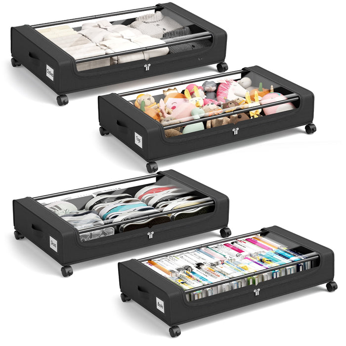 Flycity Under Bed Storage With Wheels, 2 Pack Underbed Storage Containers With Lids Rolling Drawers Bins For Bedroom Clothes Shoes Blankets