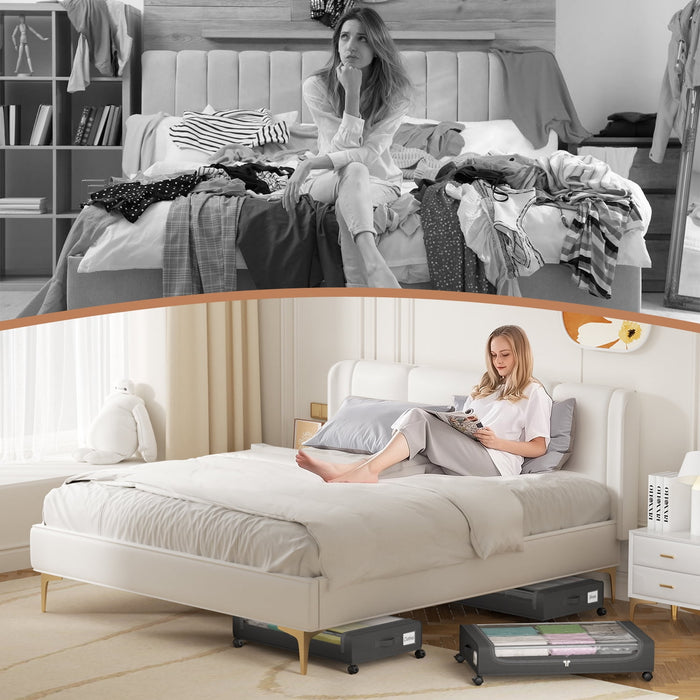 Flycity Under Bed Storage With Wheels, 2 Pack Underbed Storage Containers With Lids Rolling Drawers Bins For Bedroom Clothes Shoes Blankets