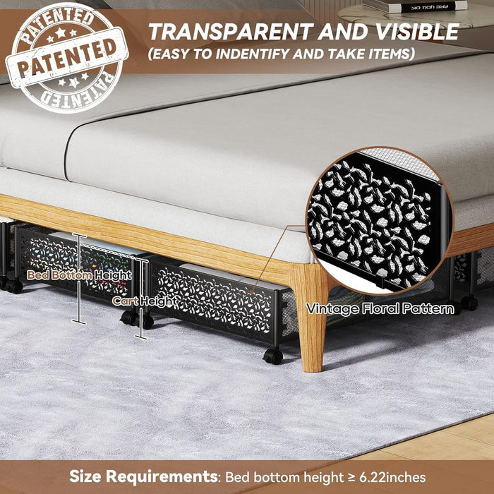 Flycity 2 Pack Foldable Under Bed Storage, Under The Bed Storage Containers With Wheels, Storage Organizer Bins For Bedroom Clothes Shoes Blankets