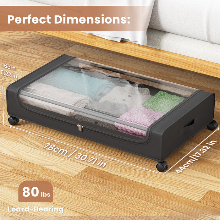 Flycity Under Bed Storage With Wheels, 2 Pack Underbed Storage Containers With Lids Rolling Drawers Bins For Bedroom Clothes Shoes Blankets