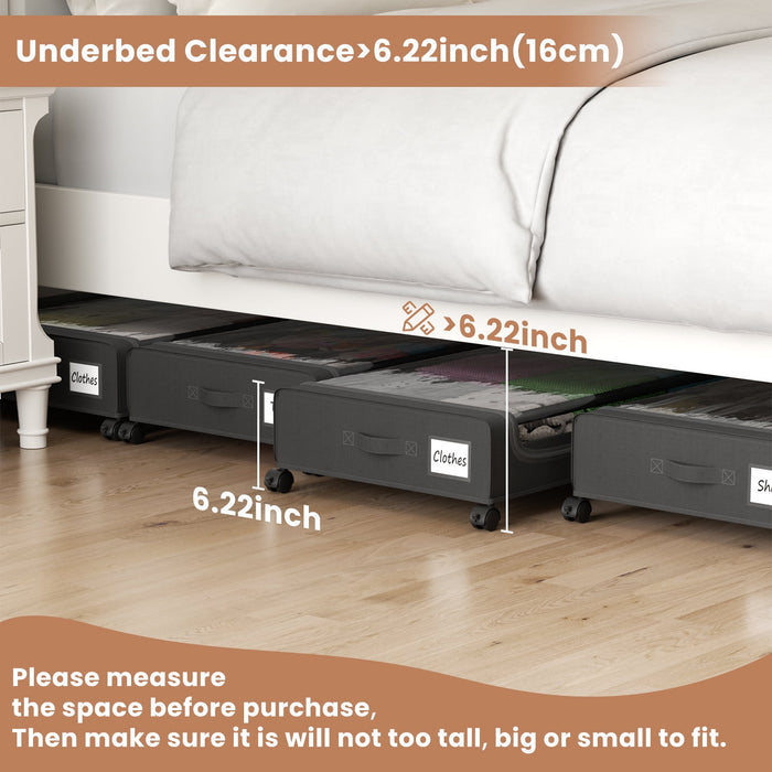 Flycity Under Bed Storage With Wheels, 2 Pack Underbed Storage Containers With Lids Rolling Drawers Bins For Bedroom Clothes Shoes Blankets