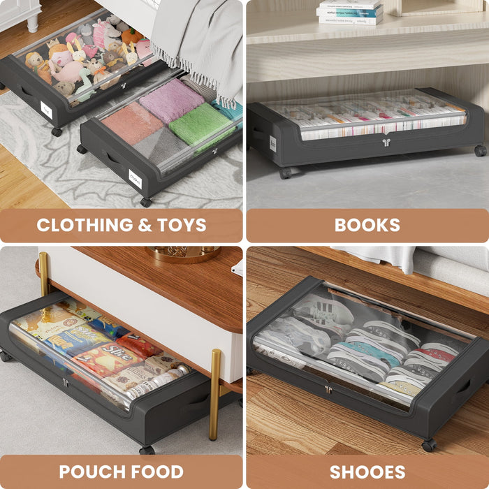 Flycity Under Bed Storage With Wheels, 2 Pack Underbed Storage Containers With Lids Rolling Drawers Bins For Bedroom Clothes Shoes Blankets